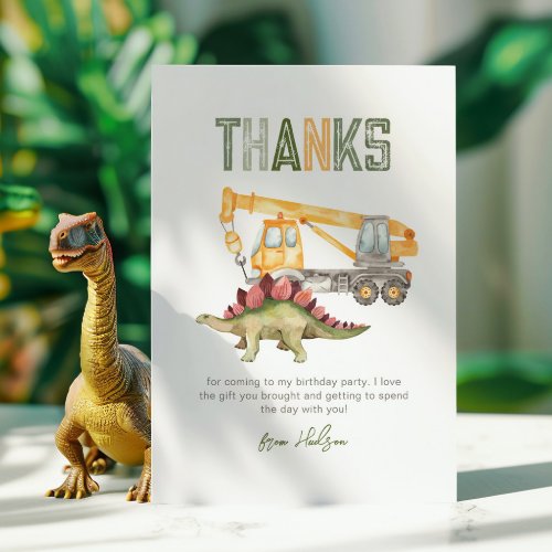 Dino Construction Party Thank You Card