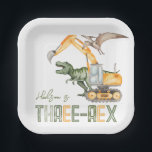 Dino Construction Three Rex Paper Plates<br><div class="desc">Dino Construction 3rd Birthday Plates
Ready to be personalized by you!</div>