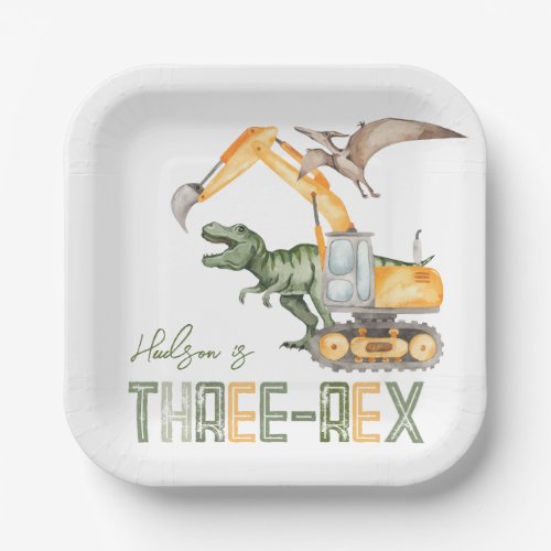 Dino Construction Three Rex Paper Plates