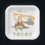 Dino Construction Three Rex Paper Plates<br><div class="desc">Dino Construction 3rd Birthday Plates
Ready to be personalized by you!</div>