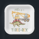 Dino Construction Three Rex Paper Plates<br><div class="desc">Dino Construction 3rd Birthday Plates
Ready to be personalized by you!</div>