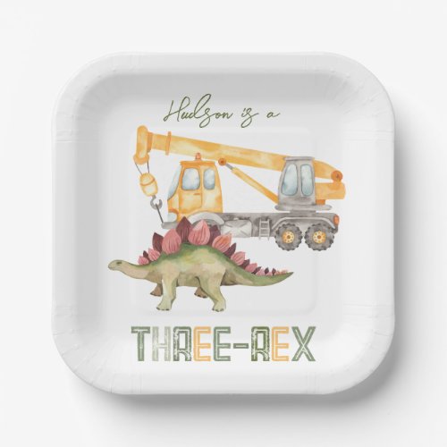 Dino Construction Three Rex Paper Plates