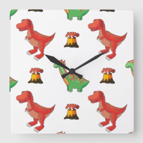 Dino cute pattern square wall clock