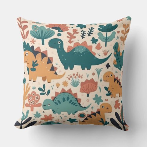 Dino Delight Patterns of Small Dinosaurs  Throw Pillow