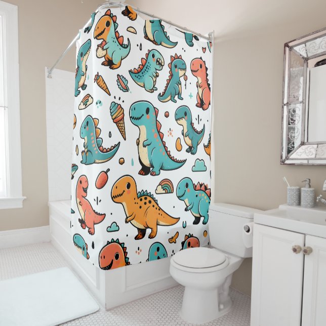 "Dino Delight Shower Curtain" Shower Curtain (In Situ)