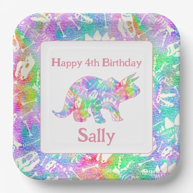 Dino Dig rainbow    Paper Plates (Front)