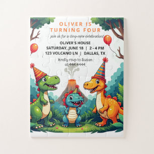 Dino Dinosaur Birthday Party Gift Invitation Jigsaw Puzzle