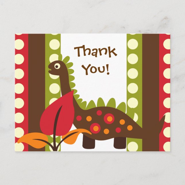 Dino Dinosaur Birthday Thank You Postcard (Front)