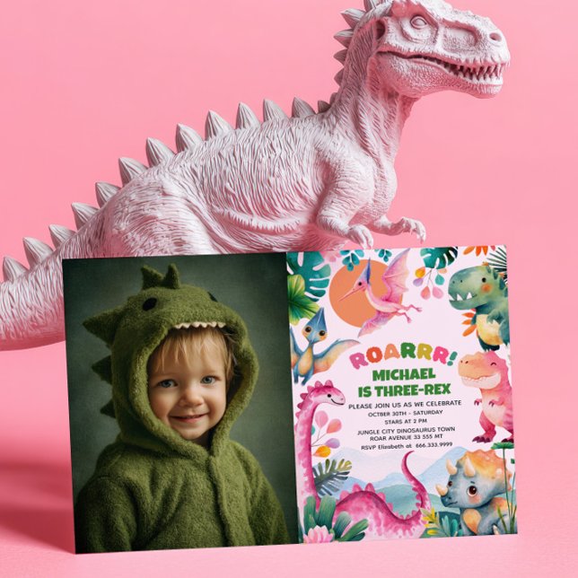 Dino Dinosaur Dig Fossil Kids 3rd Birthday Photo Invitation (Creator Uploaded)