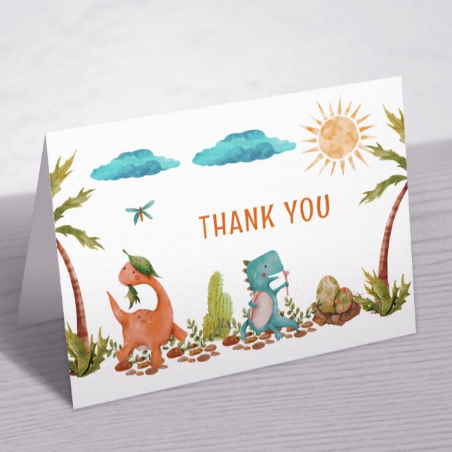 Dino Dinosaur Rex Birthday Party Shower Thank You Card (Creator Uploaded)