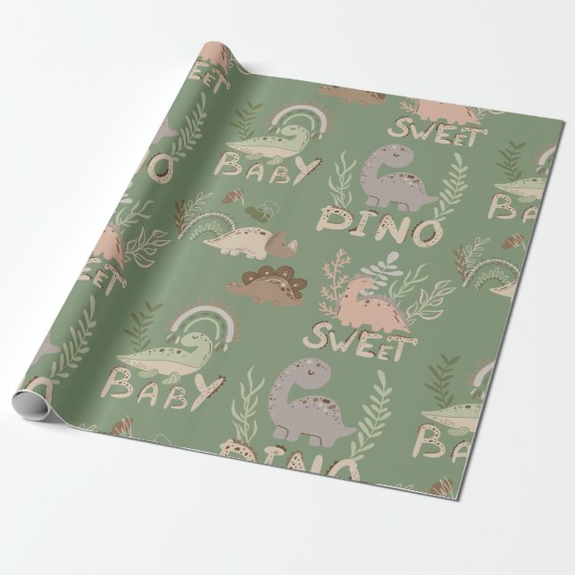 Dino dinosaurs in scandinavian style wrapping pape wrapping paper (Unrolled)