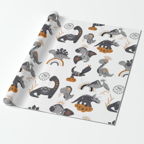Dino dinosaurs in scandinavian style wrapping pape wrapping paper