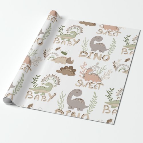 Dino dinosaurs in scandinavian style wrapping pape wrapping paper