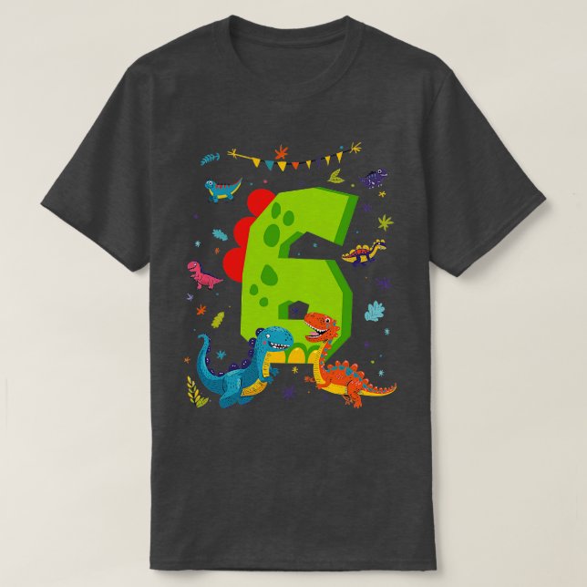 Dino Dinosaurs Kids 6th Birthday 6 Years Old T-Shirt (Design Front)