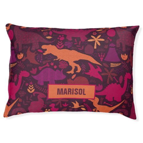 Dino Doodle Silhouettes Dinosaur Personalized Pet Bed