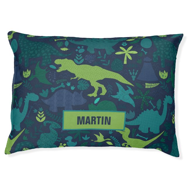 Dino Doodle Silhouettes Dinosaur Personalized Pet Bed (Front)