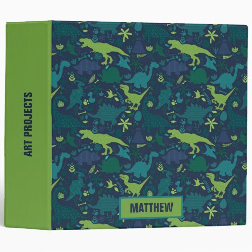 Dino Doodle Silhouettes Kids Dinosaur 3 Ring Binder