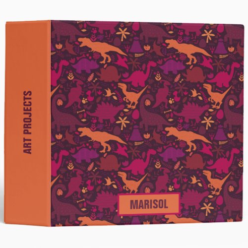 Dino Doodle Silhouettes Kids Dinosaur 3 Ring Binder