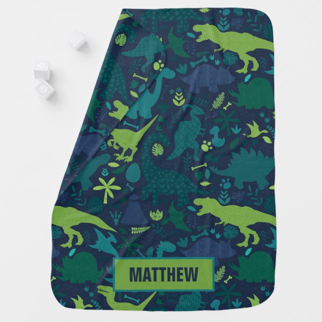 Dino Doodle Silhouettes Kids Dinosaur Baby Blanket (In Situ)