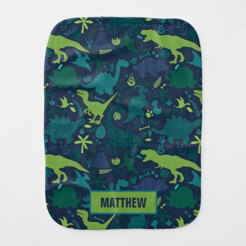 Dino Doodle Silhouettes Kids Dinosaur Baby Burp Cloth