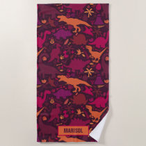Dino Doodle Silhouettes Kids Dinosaur Beach Towel