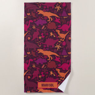 Dino Doodle Silhouettes Kids Dinosaur Beach Towel