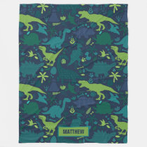 Dino Doodle Silhouettes Kids Dinosaur Fleece Blanket
