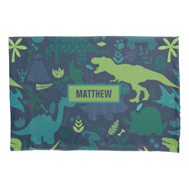 Dino Doodle Silhouettes Kids Dinosaur Pillow Case (Front)