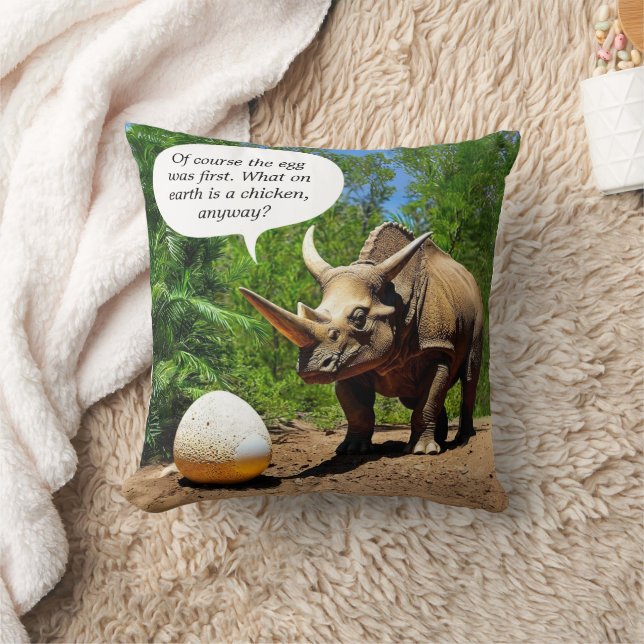 Dino Egg Triceratops Animal Humor Funny Dinosaur Throw Pillow (Blanket)
