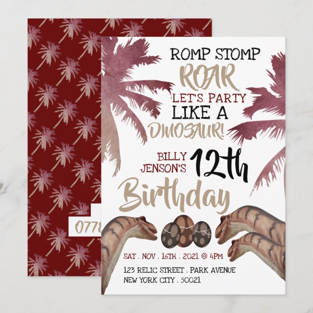 Dino Eggs, Children's Dinosaur Birthday Party Invitation (Front/Back)