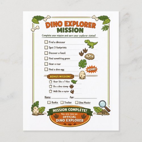 Dino Explorer Dinosaur Birthday Party Game Flyer