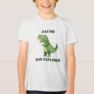 Dino Explorer Kids Name Dinosaur Birthday Party Tri-Blend Shirt