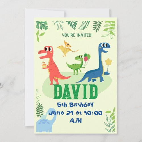 dino fiesta colorful dinosaur birthday party invitation