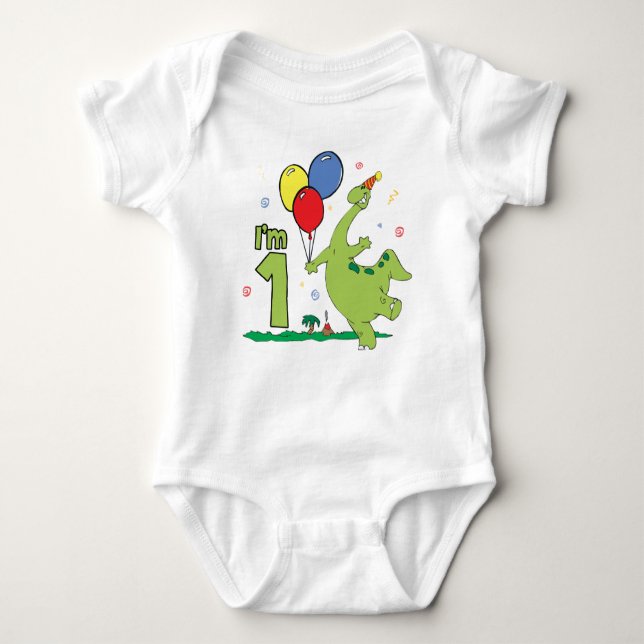 Dino First Birthday Baby Bodysuit (Front)