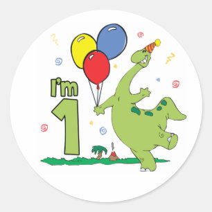 Dino First Birthday Classic Round Sticker