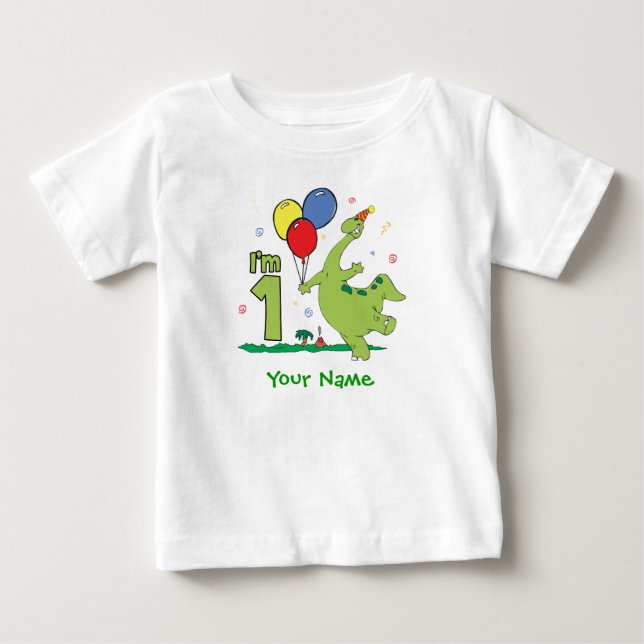 Dino First Birthday Personalized Baby T-Shirt (Front)