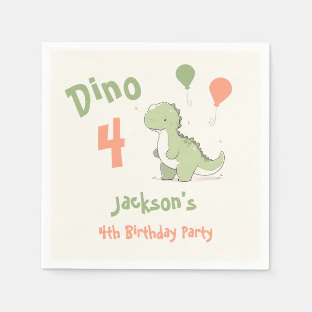 Dino Four Dinosaur 4th Birthday Party Napkins (Front)