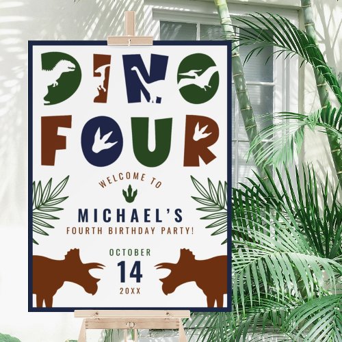 Dino Four Dinosaur 4th Birthday Party Welcome Sign