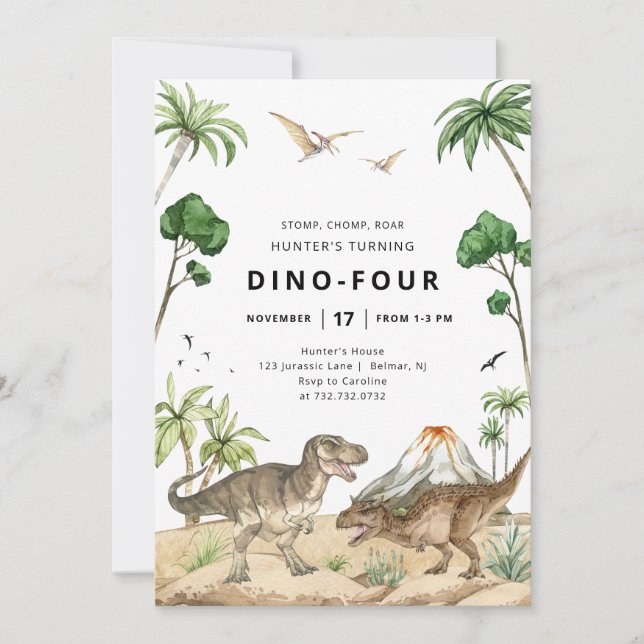 Dino-Four Dinosaur Birthday Invitation (Front)