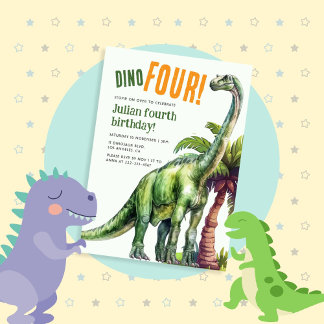 Dino Four Dinosaur Birthday Invitation