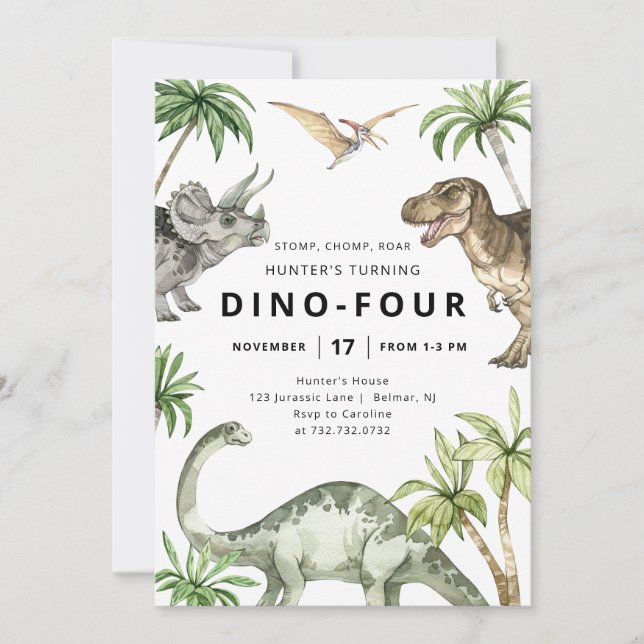 Dino-Four Dinosaur Birthday Invitation (Front)