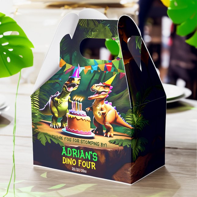 Dino four dinosaur birthday party favors template favor boxes (Dino four dinosaur birthday party favors personalized template favor box cute dinosaurs kids party)