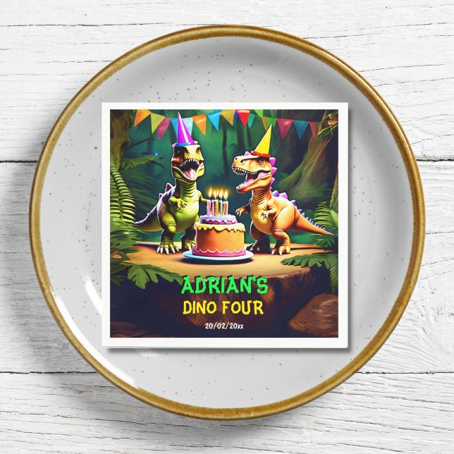 Dino four dinosaur birthday tableware template napkins (Dino four dinosaur birthday party tableware template napkins personalized name t-rex napkins)