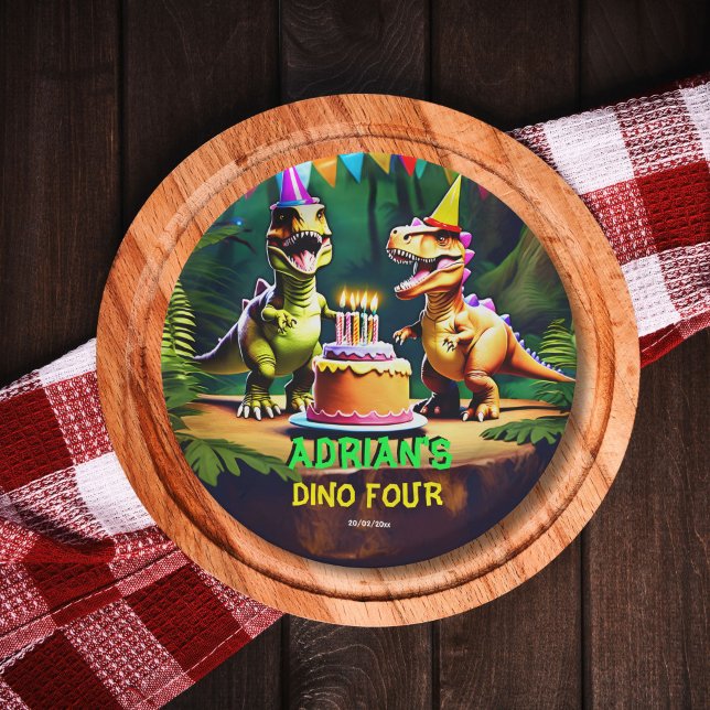 Dino four dinosaur birthday tableware template paper plates (Dino four dinosaur birthday tableware personalized template paper plates t-rex party plates)