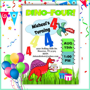 Dino Four Dinosaur Boy 4th Birthday Invitation