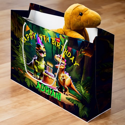 Dino four dinosaur happy birthday  large gift bag