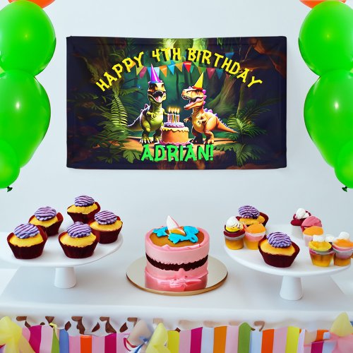 Dino four dinosaur happy birthday template banner