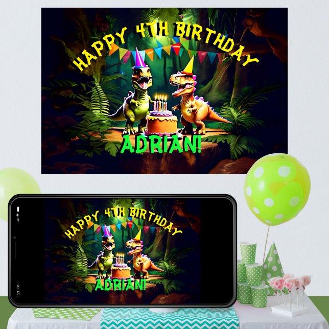 Dino four dinosaur happy birthday template poster (Dino four dinosaur happy birthday editable template poster banner digital download dino party banner)