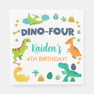 Dino Four dinosaurs boy birthday paper cups. Napkins