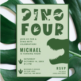 Dino Four Green Dinosaur 4th Birthday Party Invitation